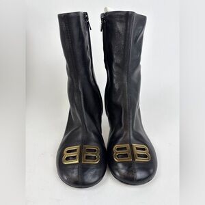 Balenciaga Black Leather BB Logo Booties – Gold Hardware, Made in Italy, Size 35